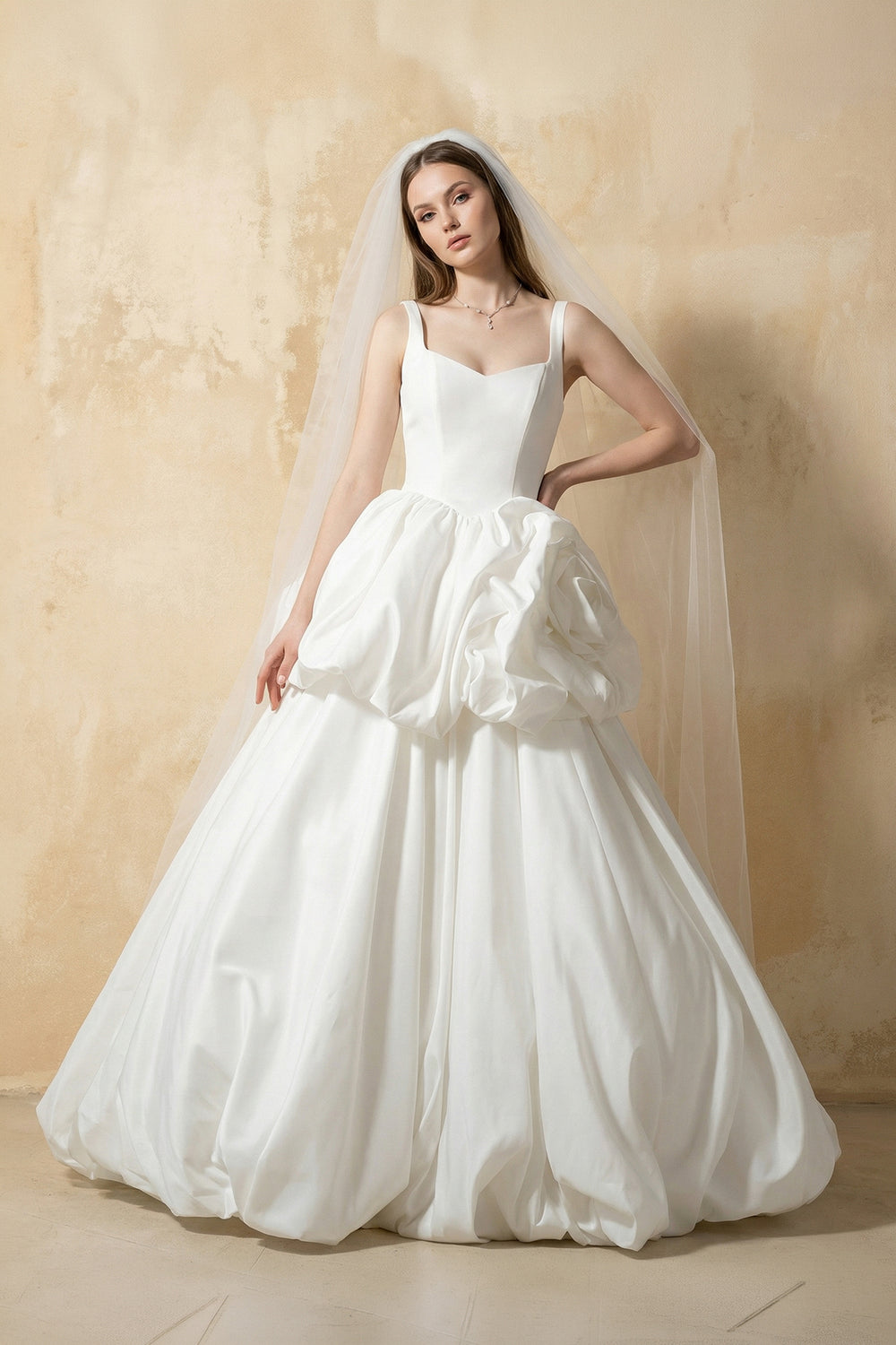 Two Piece Taffeta Ball Gown with Floral in White – Dress by KissProm | Available at KissProm