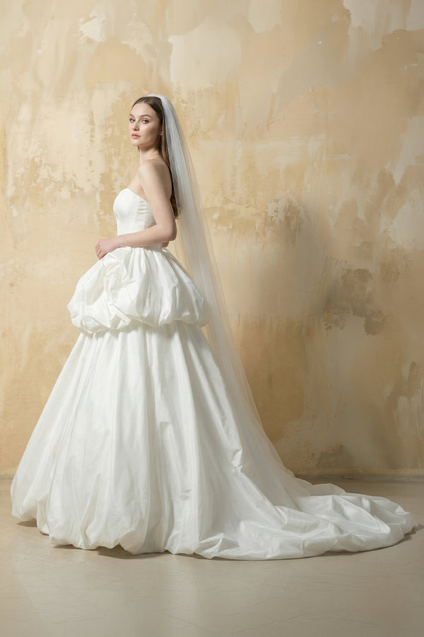Two Piece Taffeta Ball Gown with Floral in White – Dress by KissProm | Available at KissProm