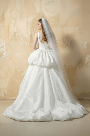 Two Piece Taffeta Ball Gown with Floral in White – Dress by KissProm | Available at KissProm