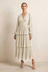 V - Neck Tiered A - Line Chiffon Midi Bridesmaid Dress in Champagne - KissProm Bridesmaid Dresses