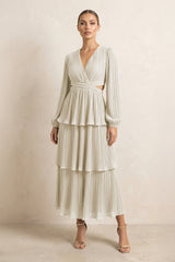 V - Neck Tiered A - Line Chiffon Midi Bridesmaid Dress in Dove Gray - KissProm Bridesmaid Dresses