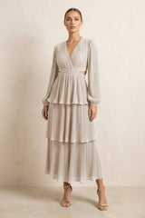 V - Neck Tiered A - Line Chiffon Midi Bridesmaid Dress in Frost - KissProm Bridesmaid Dresses
