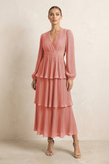 V - Neck Tiered A - Line Chiffon Midi Bridesmaid Dress in Mulberry - KissProm Bridesmaid Dresses