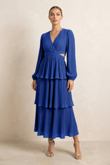 V - Neck Tiered A - Line Chiffon Midi Bridesmaid Dress in Royal Blue - KissProm Bridesmaid Dresses