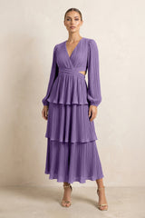 V - Neck Tiered A - Line Chiffon Midi Bridesmaid Dress in Tahiti - KissProm Bridesmaid Dresses
