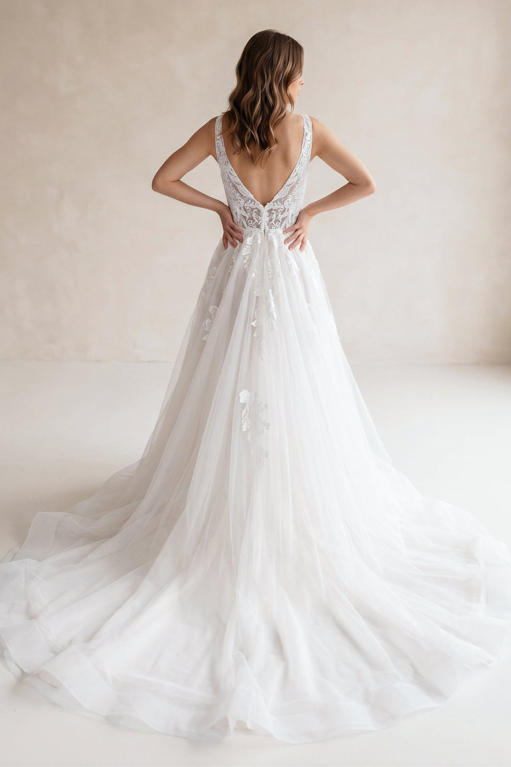 Ivory A-Line Deep V-Neck Backless Long Wedding Dress with Lace – Wedding Dresses by KissProm | Available at KissProm