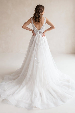 Ivory A-Line Deep V-Neck Backless Long Wedding Dress with Lace – Wedding Dresses by KissProm | Available at KissProm