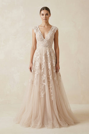 High Quality V-neck Sleeveless Floor-length Wedding Dress with Lace – Wedding Dresses by KissProm | Available at KissProm