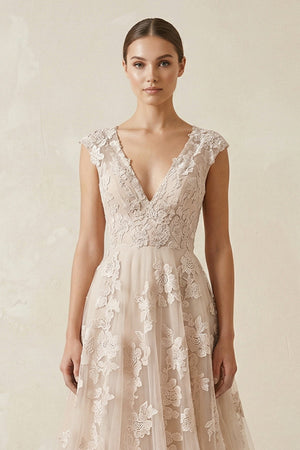 High Quality V-neck Sleeveless Floor-length Wedding Dress with Lace – Wedding Dresses by KissProm | Available at KissProm