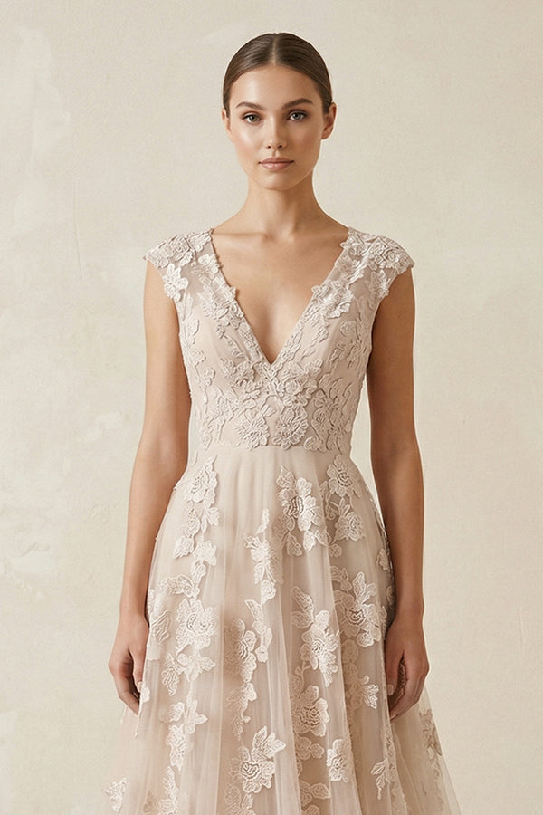 High Quality V-neck Sleeveless Floor-length Wedding Dress with Lace – Wedding Dresses by KissProm | Available at KissProm