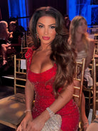 Vaelora | Red - One Shoulder Bodycon Beaded Short Homecoming Dresses With Bow