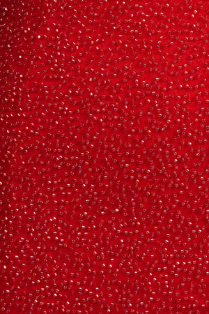 Red - Scoop Neck Bodycon Beaded Mini Party Dresses With Bow