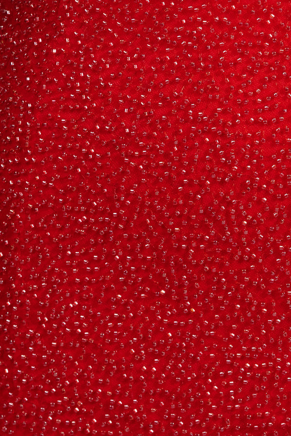 Red - Scoop Neck Bodycon Beaded Mini Party Dresses With Bow