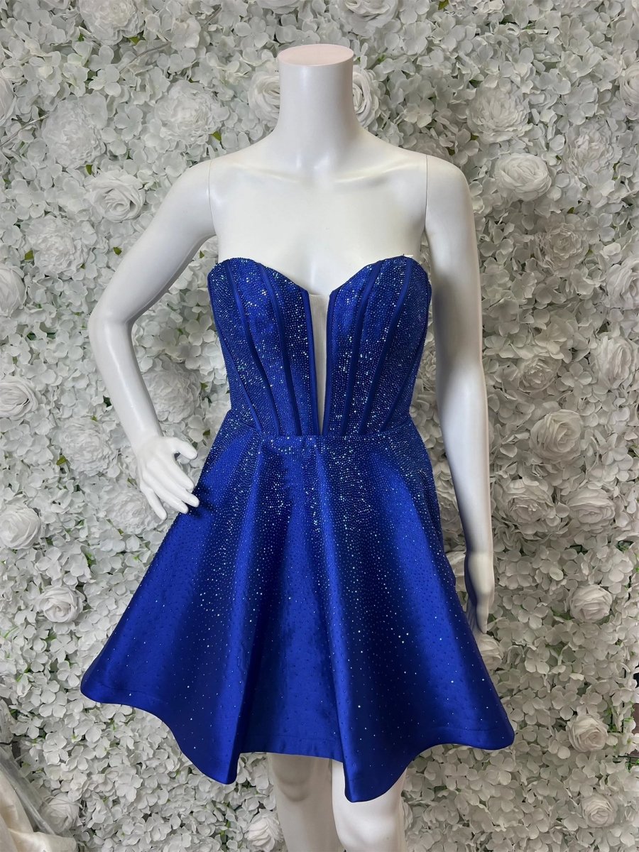 Valdaia | Royal Blue - A Line Sweetheart Blue Satin Short Homecoming Dresses with Beading