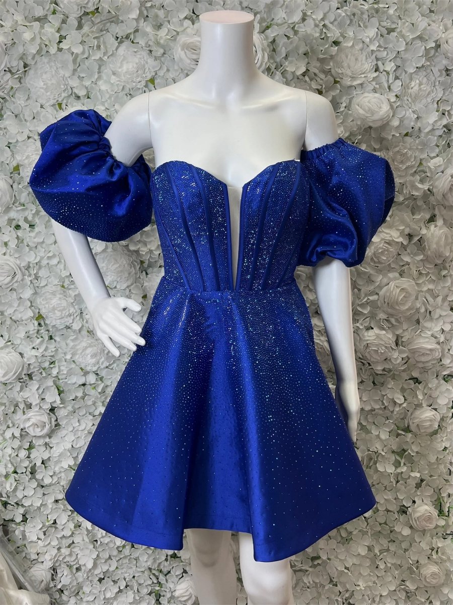 Valdaia | Royal Blue - A Line Sweetheart Blue Satin Short Homecoming Dresses with Beading