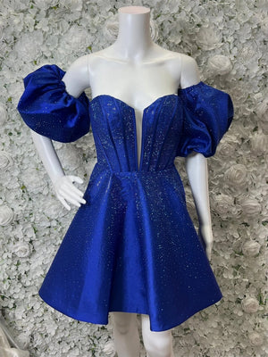 Valdaia | Royal Blue - A Line Sweetheart Blue Satin Short Homecoming Dresses with Beading