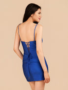 Valdine | Royal Blue - Spaghetti Straps Satin Bodycon Homecoming Dress With Beading
