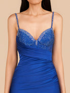 Valdine | Royal Blue - Spaghetti Straps Satin Bodycon Homecoming Dress With Beading