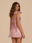 Valen | Pink Square Neck Satin Short Strapless Homecoming Dress With Bows