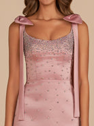 Valen | Pink Square Neck Satin Short Strapless Homecoming Dress With Bows