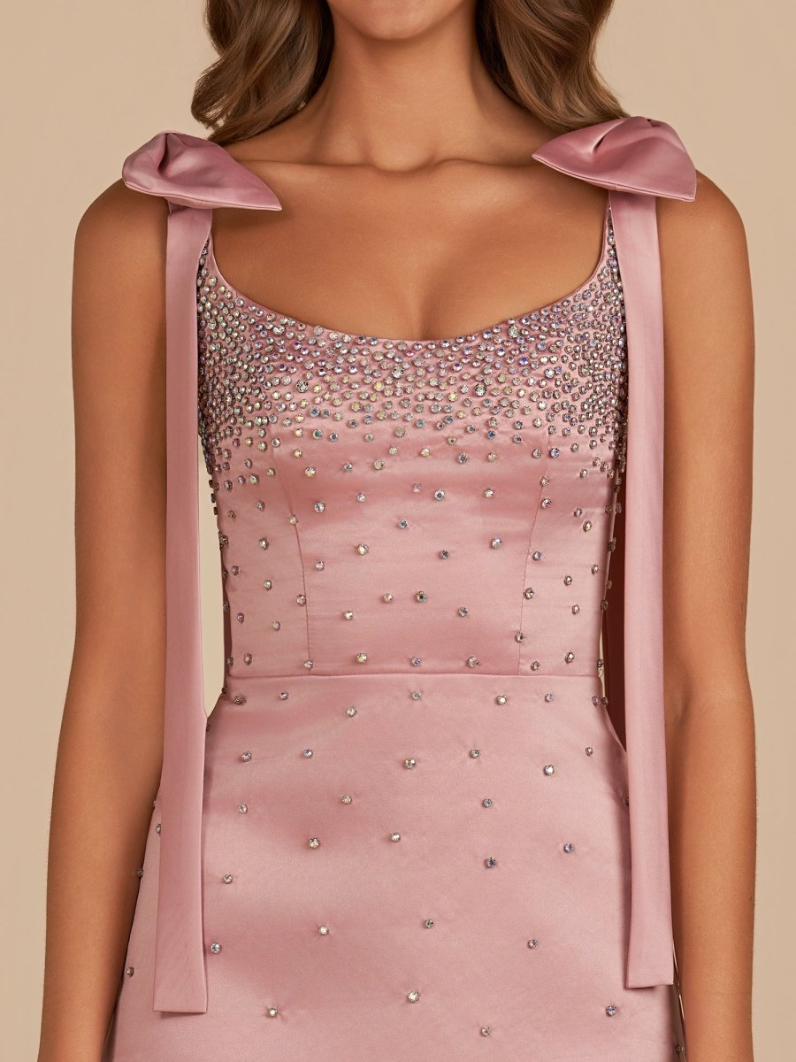 Valen | Pink Square Neck Satin Short Strapless Homecoming Dress With Bows