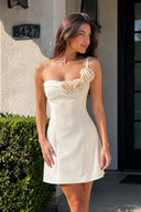 Ivory One Shoulder A Line Short Homecoming Dresses With Flowers - KissProm