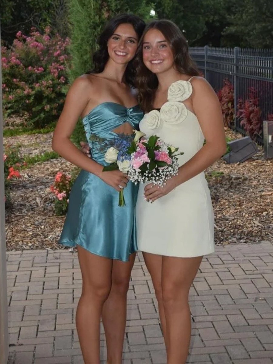 Valethia | Ivory - One Shoulder A Line Short Homecoming Dresses With Flowers