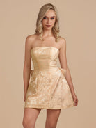 Vanille | Champagne - Strapless Satin A Line Homecoming Dress With Bowknot - KissProm