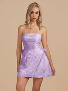 Vanille | Lavender - Strapless Satin A Line Homecoming Dress With Bowknot
