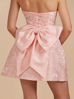 Vanille | Pink - Strapless Satin A Line Homecoming Dress With Bowknot