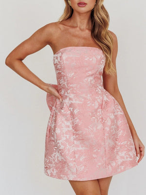 Vanille | Pink - Strapless Satin A Line Homecoming Dress With Bowknot