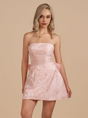 Vanille | Pink - Strapless Satin A Line Homecoming Dress With Bowknot