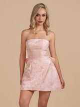 Vanille | Pink - Strapless Satin A Line Homecoming Dress With Bowknot