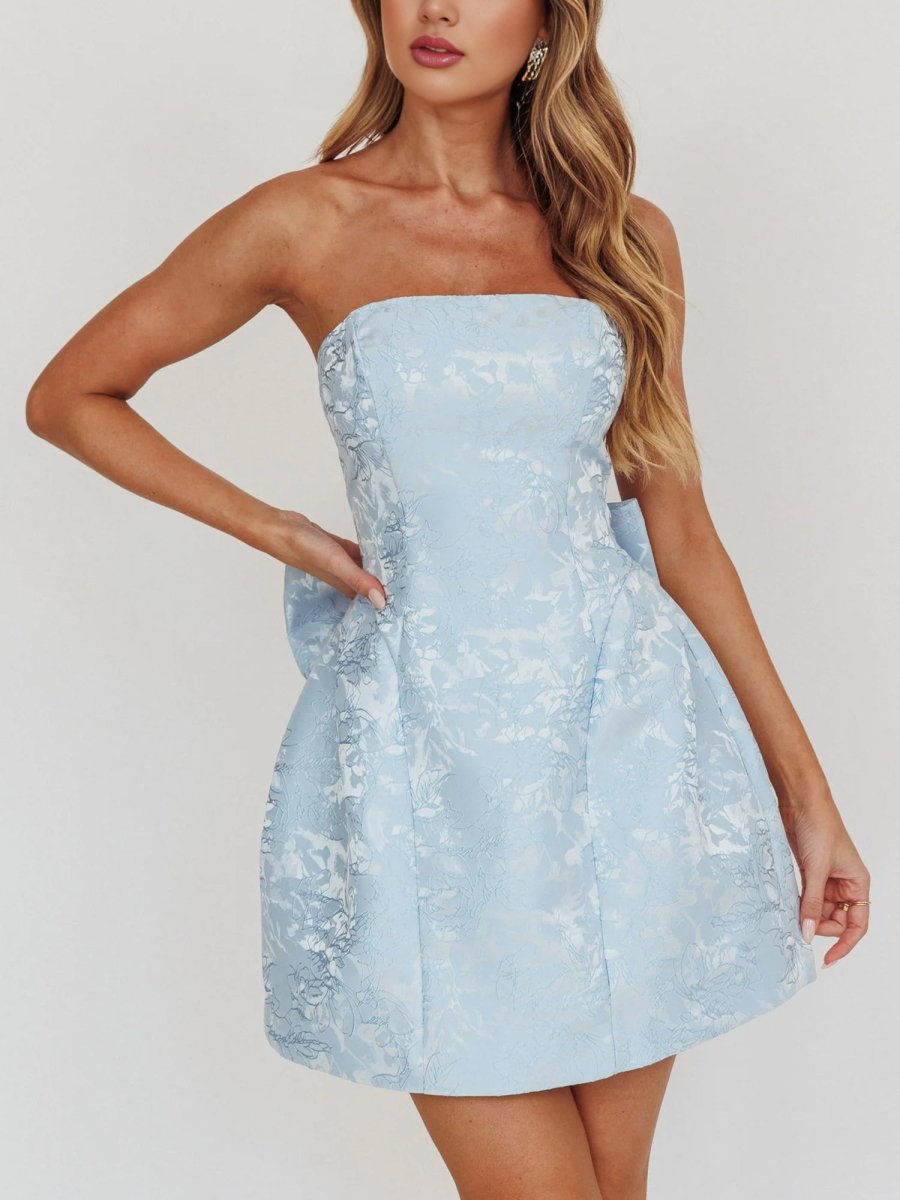 Vanille | Sky Blue - Strapless Satin A Line Homecoming Dress With Bowknot