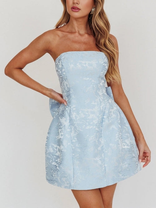 Vanille | Sky Blue - Strapless Satin A Line Homecoming Dress With Bowknot