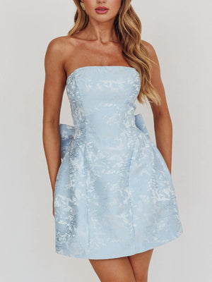 Vanille | Sky Blue - Strapless Satin A Line Homecoming Dress With Bowknot