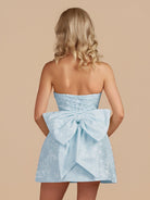 Vanille | Sky Blue - Strapless Satin A Line Homecoming Dress With Bowknot