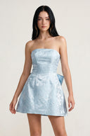 Vanille | Sky Blue - Strapless Satin A Line Homecoming Dress With Bowknot
