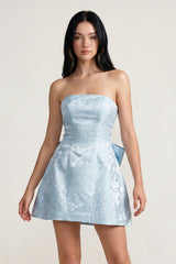 Vanille | Sky Blue - Strapless Satin A Line Homecoming Dress With Bowknot