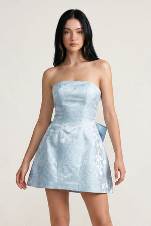 Vanille | Sky Blue - Strapless Satin A Line Homecoming Dress With Bowknot