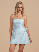 Vanille | Sky Blue - Strapless Satin A Line Homecoming Dress With Bowknot