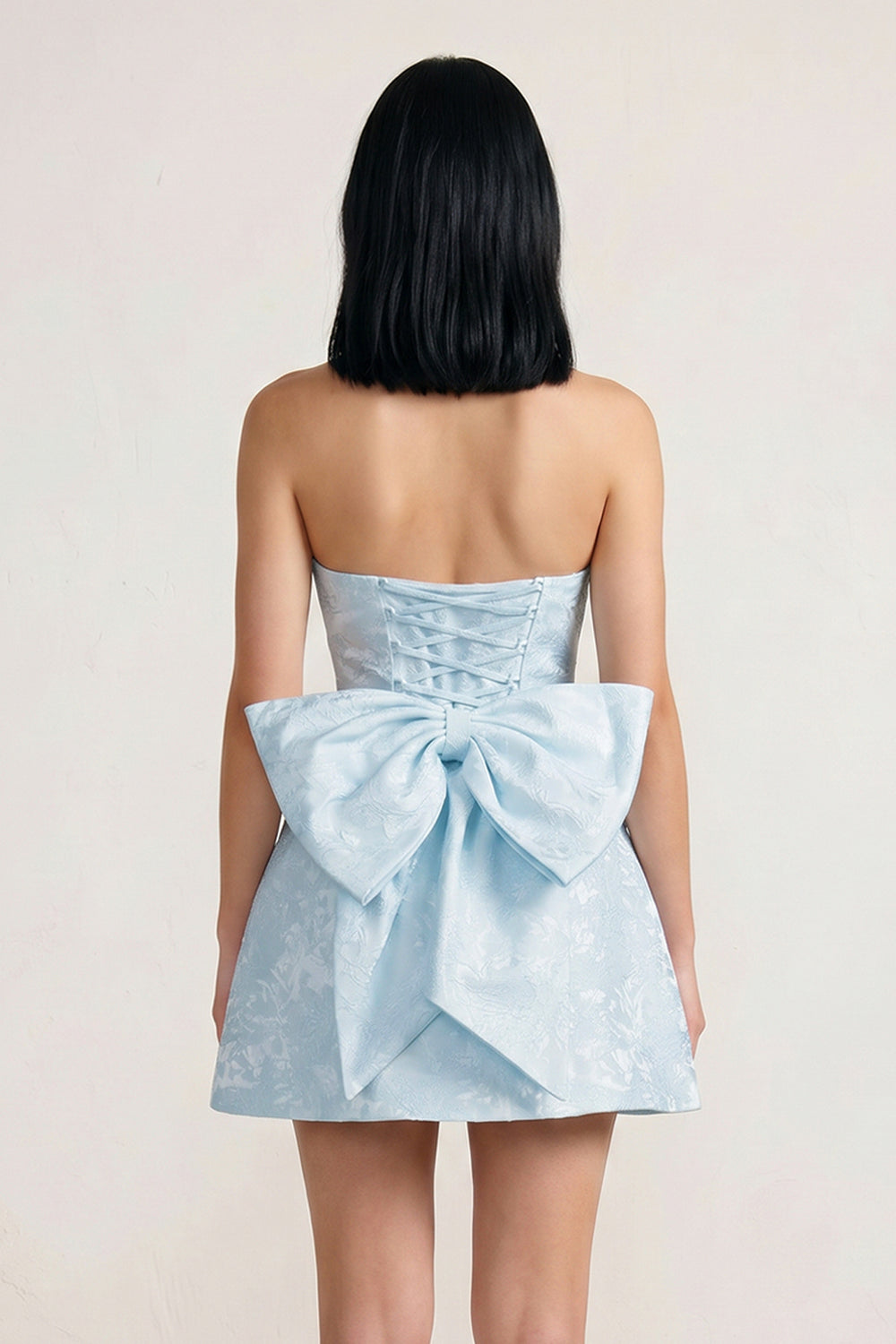 Vanille | Sky Blue - Strapless Satin A Line Homecoming Dress With Bowknot