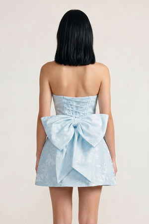 Vanille | Sky Blue - Strapless Satin A Line Homecoming Dress With Bowknot