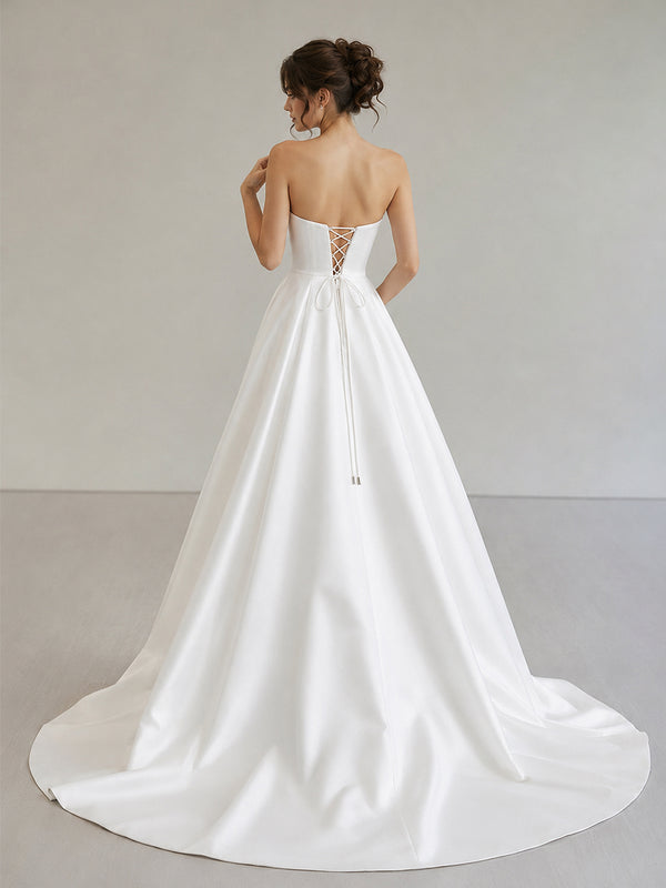 Black Strapless Satin Long Prom Dress With High Split - KissProm