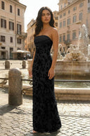 Blue Strapless Sheath Floral Sequins Long Prom Dresses - KissProm