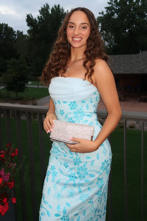 Varelia | Blue - Strapless Sheath Floral Sequins Long Prom Dresses - KissProm