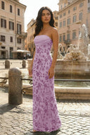 Blue Strapless Sheath Floral Sequins Long Prom Dresses - KissProm