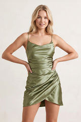 Olive - Sheath Spaghetti Straps Pleated Satin Short Homecoming Dress