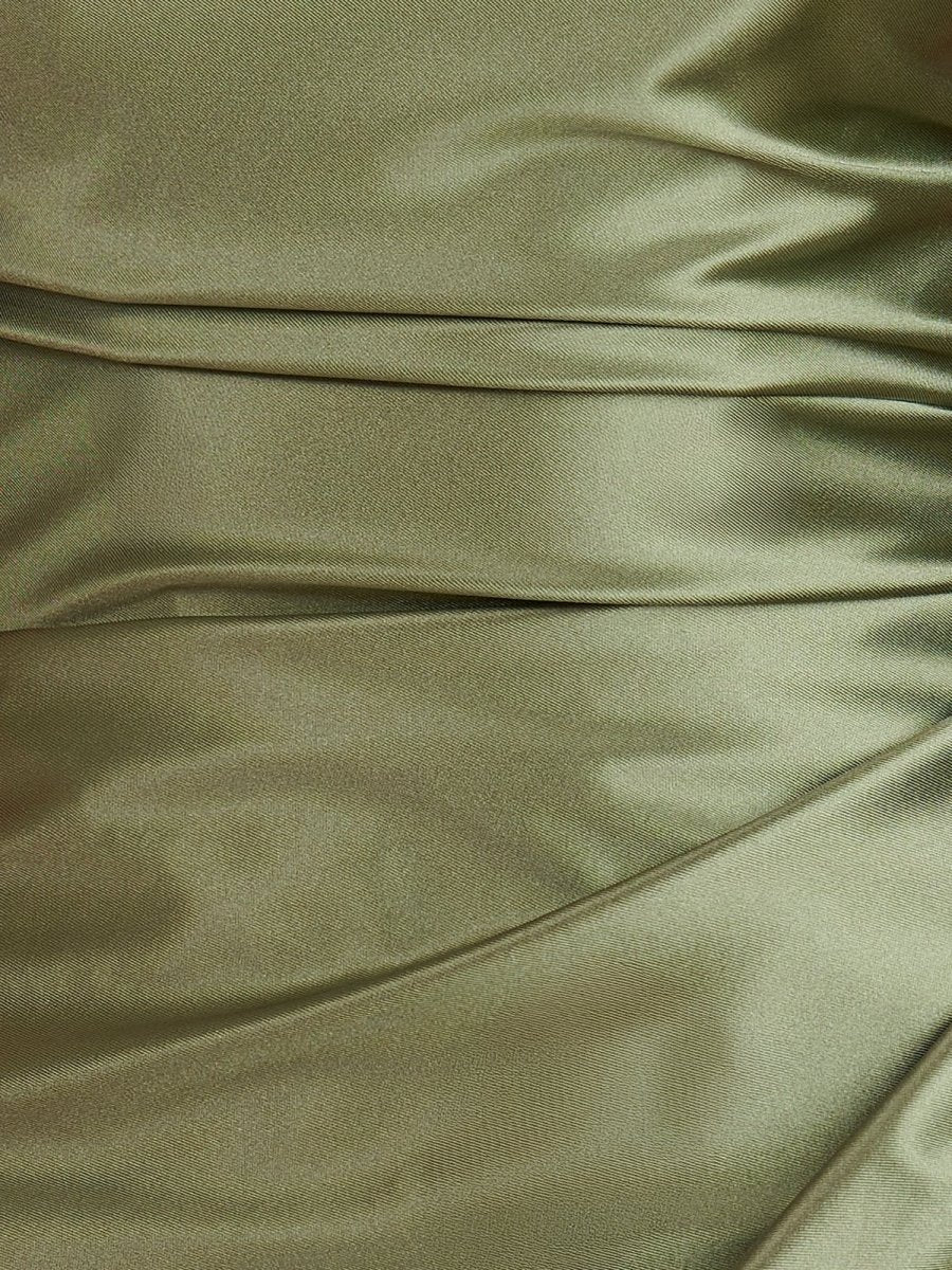 Vaya | Olive - Sheath Spaghetti Straps Pleated Satin Short Homecoming Dress