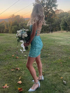 Velina | Mint Green - Bodycon V Neck Sequined Homecoming Dresses